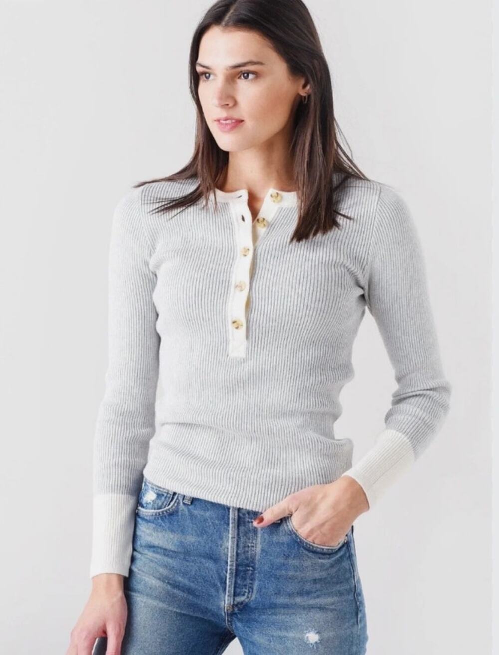 Faherty Women’s Mikki Henley Organic Cotton Cashmere Long Sleeve Size X- Small